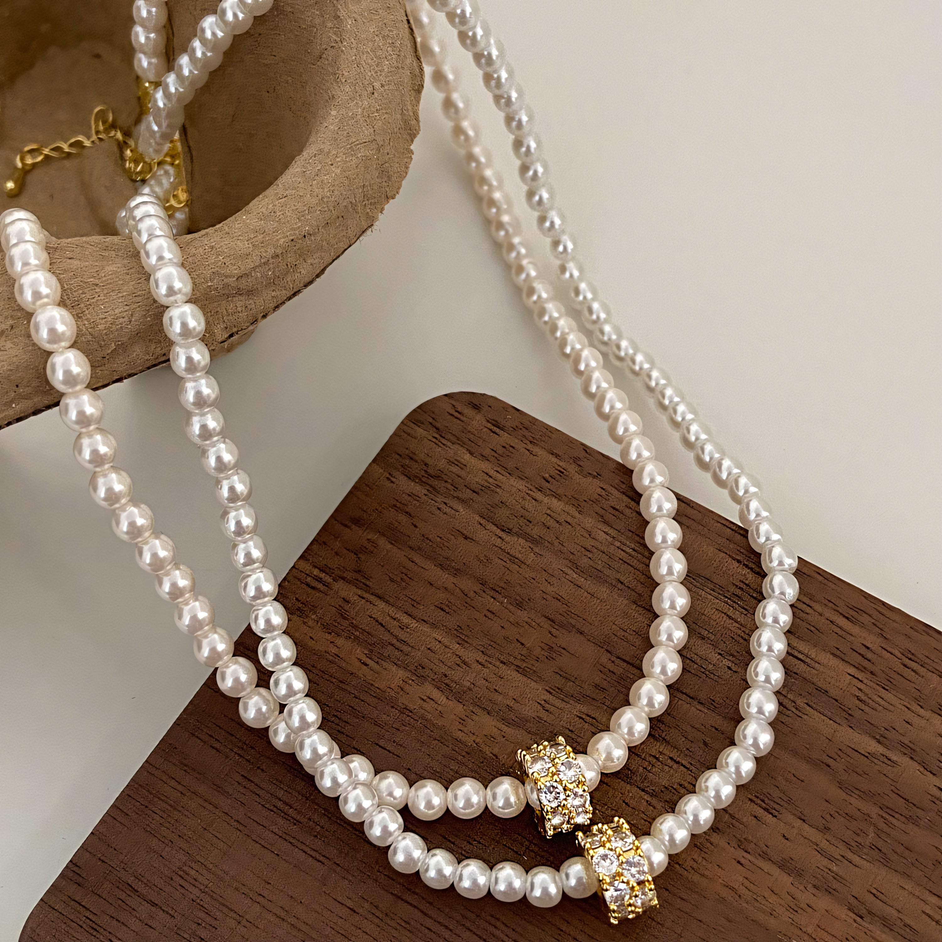 ★MIDNIGHT MOMENT.★ twin pearl chain necklace Designer fashion, Seoul-fully created | W Concept