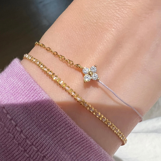 0.30CT Pastel Purple Clover Moissanite Bracelet 18k Gold-Plated S925 Silver