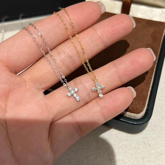 Mini Cross Moissanite Necklace 18k Gold-Plated S925 Silver