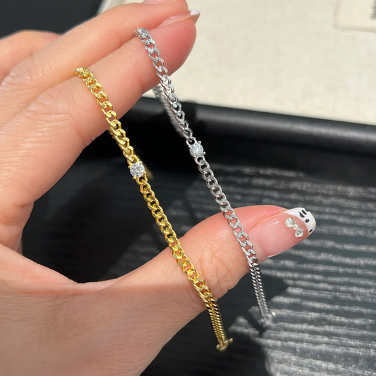 0.30CT Moissanite Cuban Chain Bracelet 18k Gold-Plated S925 Silver 3.2g