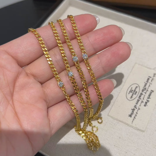 0.30CT Moissanite Cuban Chain Bracelet 18k Gold-Plated S925 Silver 3.2g