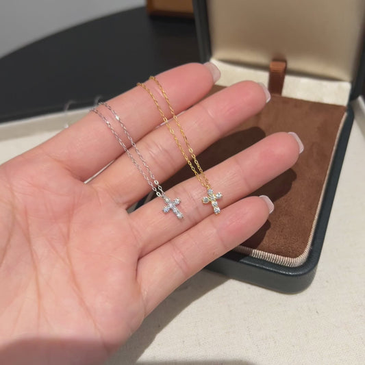 Mini Cross Moissanite Necklace 18k Gold-Plated S925 Silver
