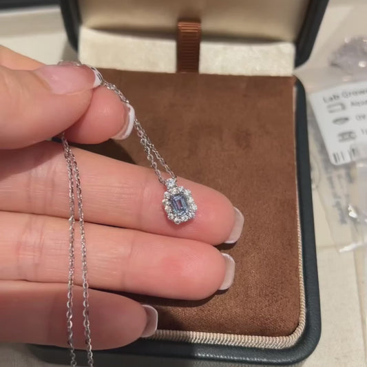 Lab-Grown Aquamarine Moissanite Necklace 925 Sterling Silver Halo Pendant